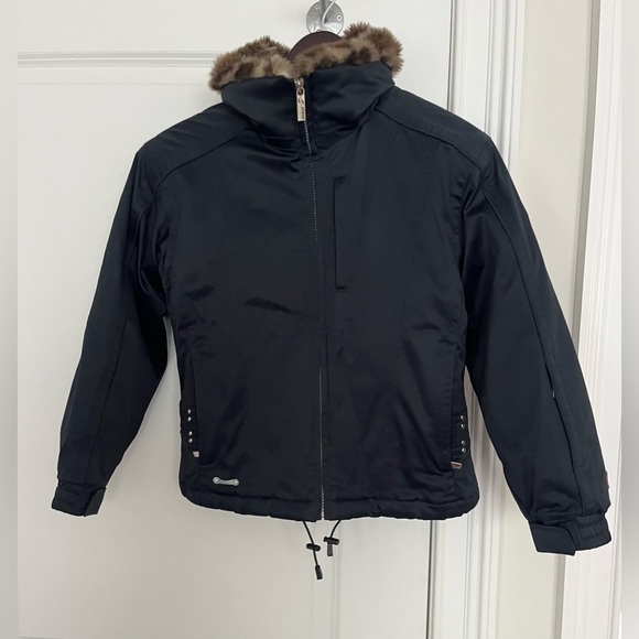 Spyder Girls Black Insulated Leopard Print Collar Winter Jacket Size L
